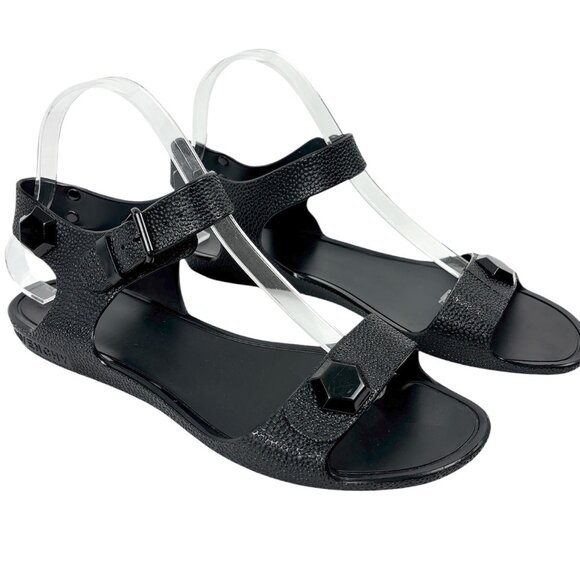 Givenchy Black Rubber‎ Sandals Women’s Size 8 UK39 Textured Strap Jelly Flats - Picture 1 of 15
